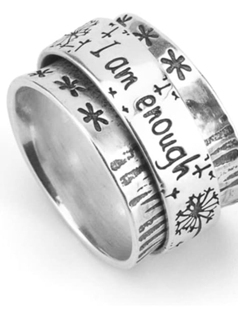 Dandelion Flower Spinner Ring for Women Men I am enough Statement Vintage Anti A